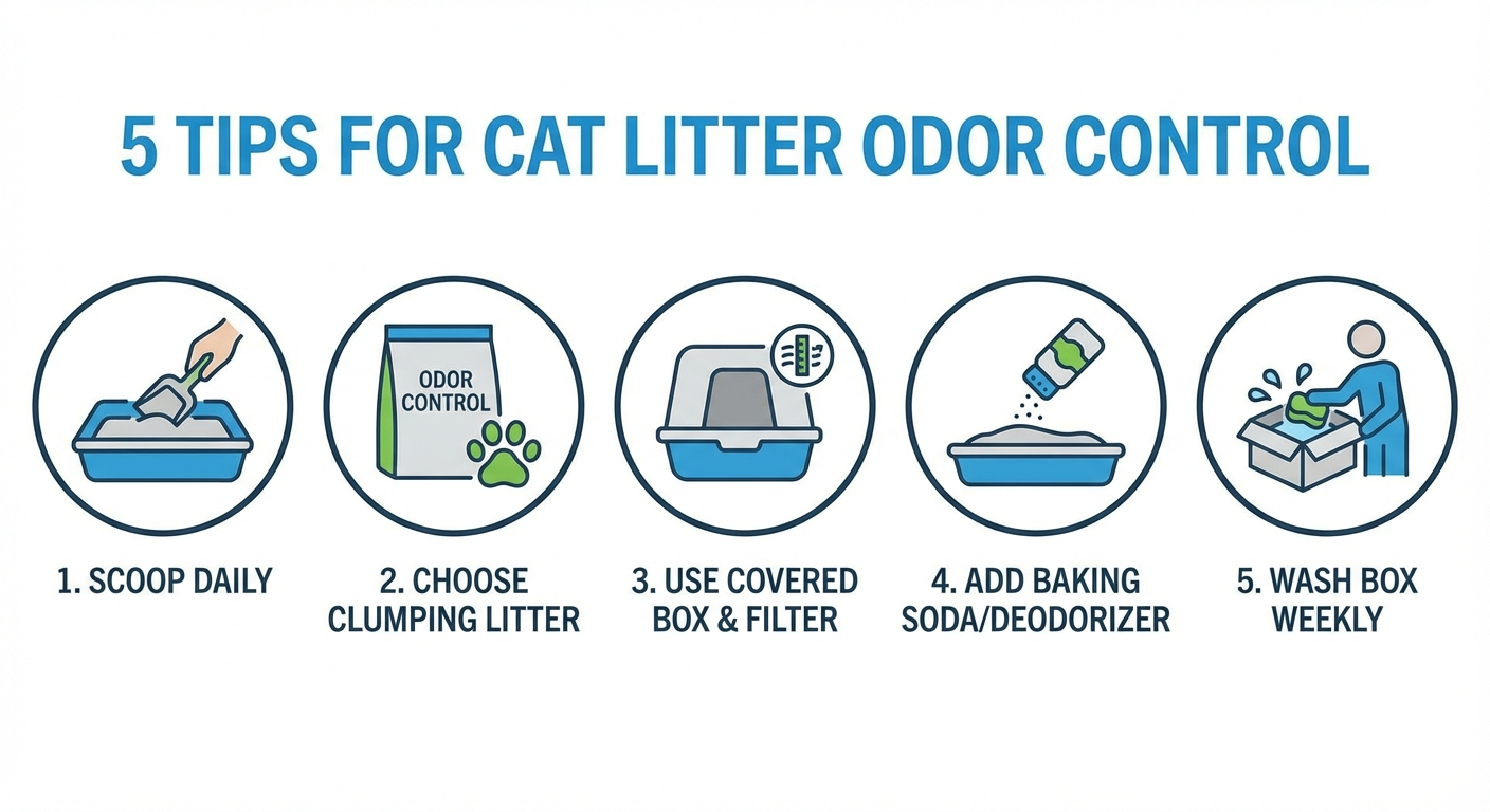 5 tips for cat litter odour control infographic