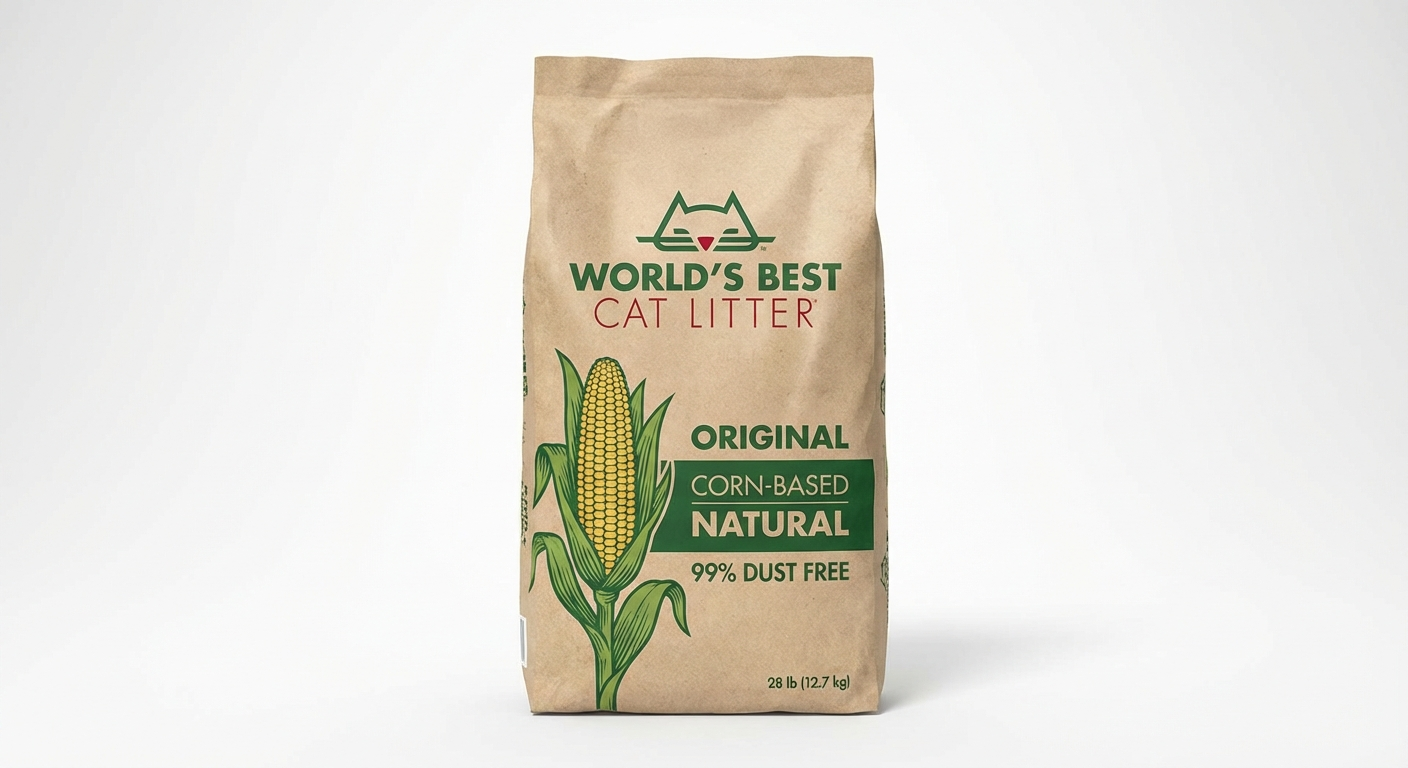 Natural cat litter options including wood pellet and walnut shell types shown side by side