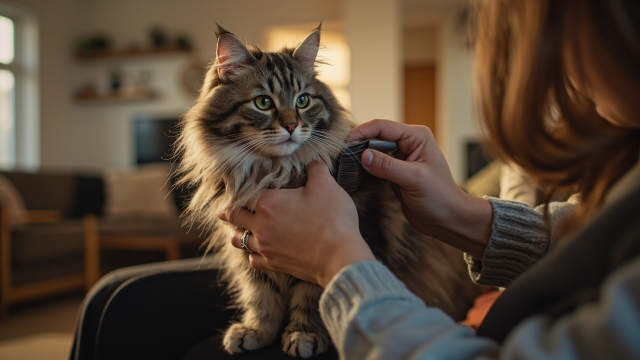 Long-haired Persian cat grooming