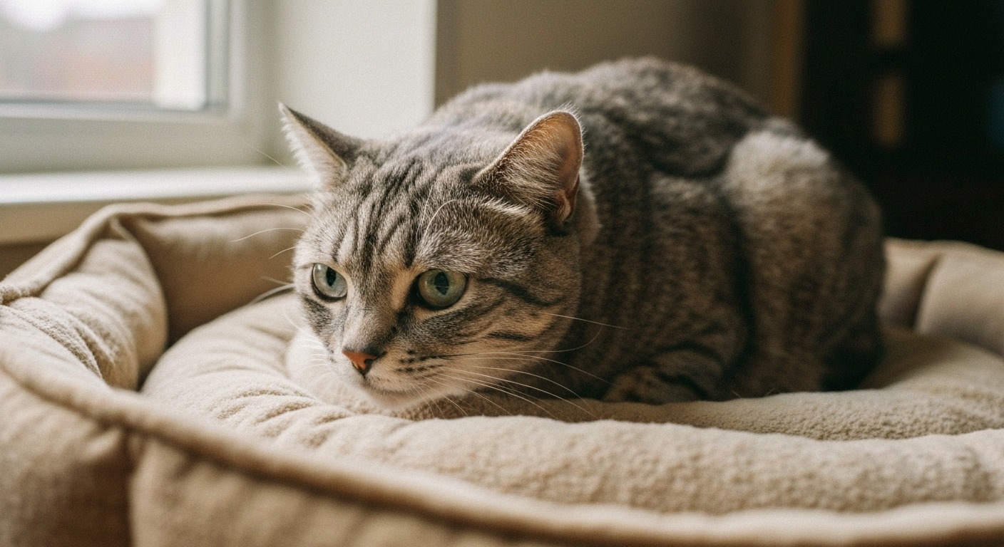 Cat transitioning to a new orthopedic bed