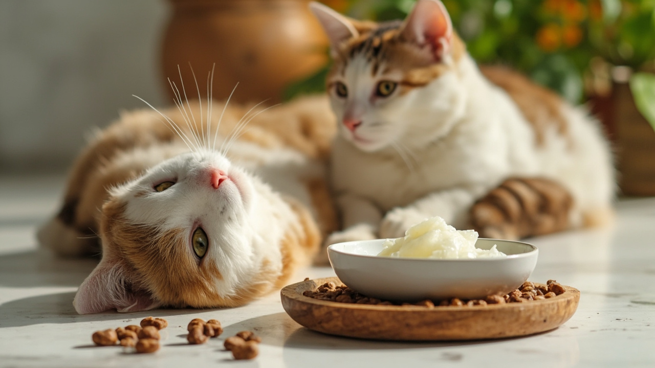 Coconut oil being measured for cat supplementation