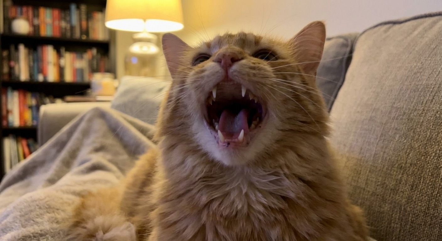 Cat vocalizing with mouth open