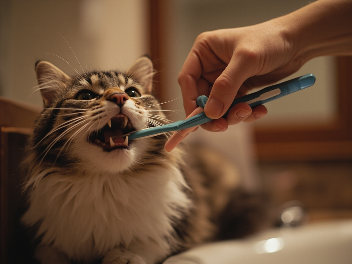 Proper cat dental care — regular brushing helps prevent painful oral disease