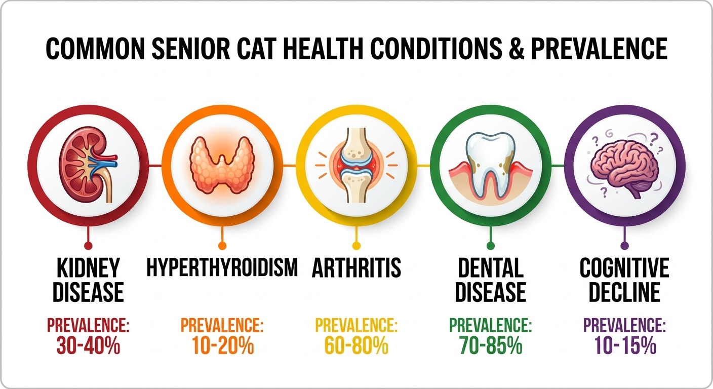 Common senior cat health conditions infographic