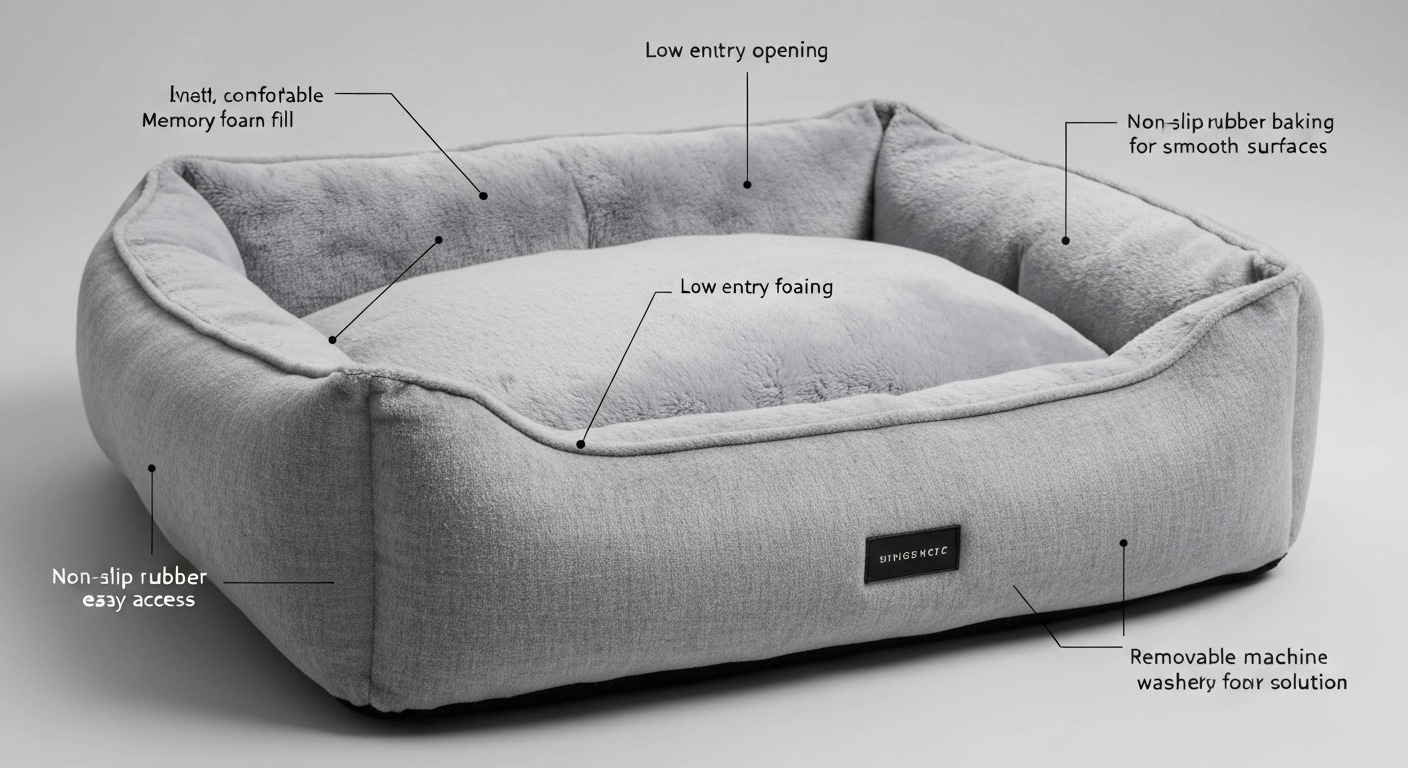 Senior cat resting on orthopedic bed